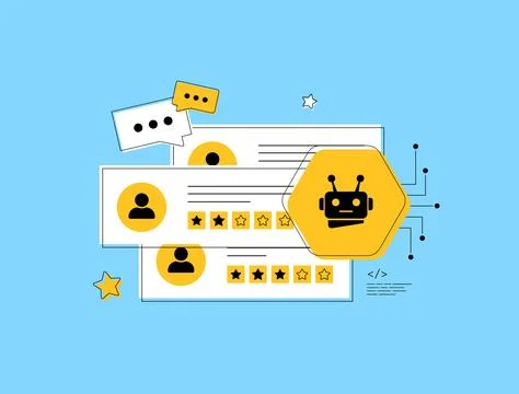 AI analyzes customer feedback and reviews to improve product development and Stock Illustration