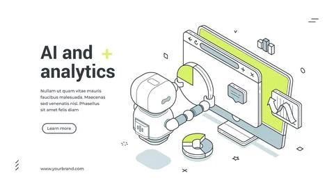 AI And Analytics For Smart Data Processing Isometric Banner Vector Illustrati 스톡 일러스트