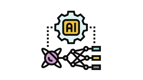 Ai and computing merge quantum computer color icon animation Stock Footage 326115911