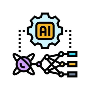Ai and computing merge quantum computer color icon vector illustration Stock Illustration