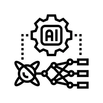 Ai and computing merge quantum computer line icon vector illustration Stock Illustration