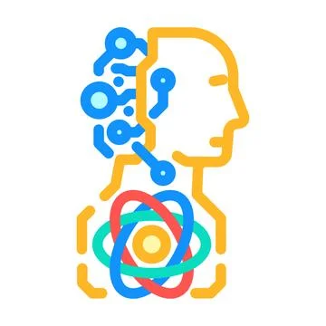 Ai and computing merge quantum computer color icon vector illustration Stock Illustration