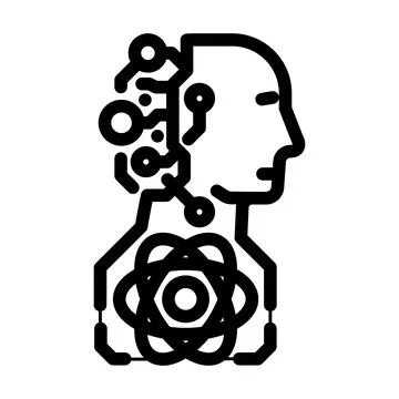 Ai and computing merge quantum computer line icon vector illustration Stock Illustration
