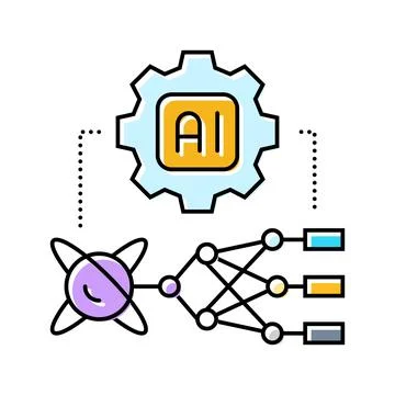 Ai and computing merge quantum computer color icon vector illustration Stock Illustration