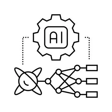 Ai and computing merge quantum computer line icon vector illustration Stock Illustration