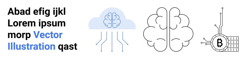 AI and Cryptocurrency Concept with Cloud, Brain and Bitcoin Graphic Elements 스톡 일러스트
