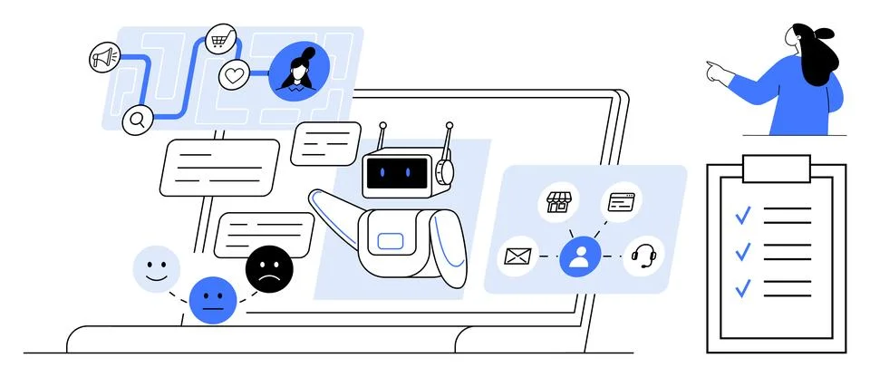 AI and Customer Interaction with Chatbots and Communication Tools イラスト素材