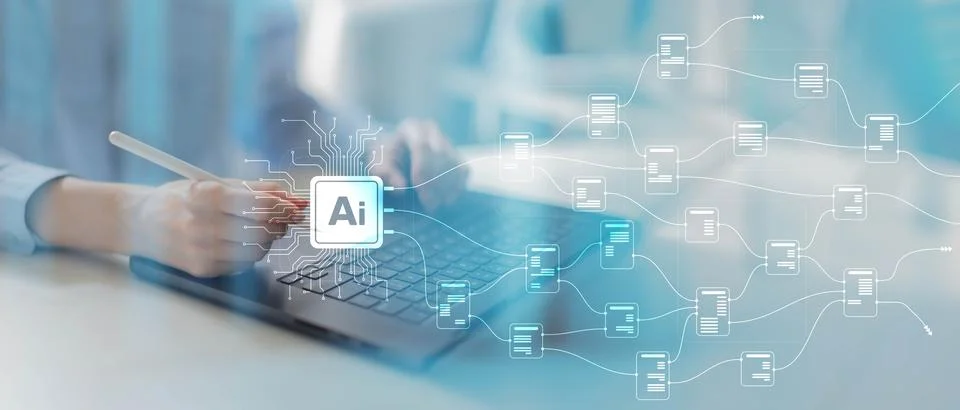 AI and Data Integration for Enhanced Decision-Making on a Wide Banner, Busine Stock Photos