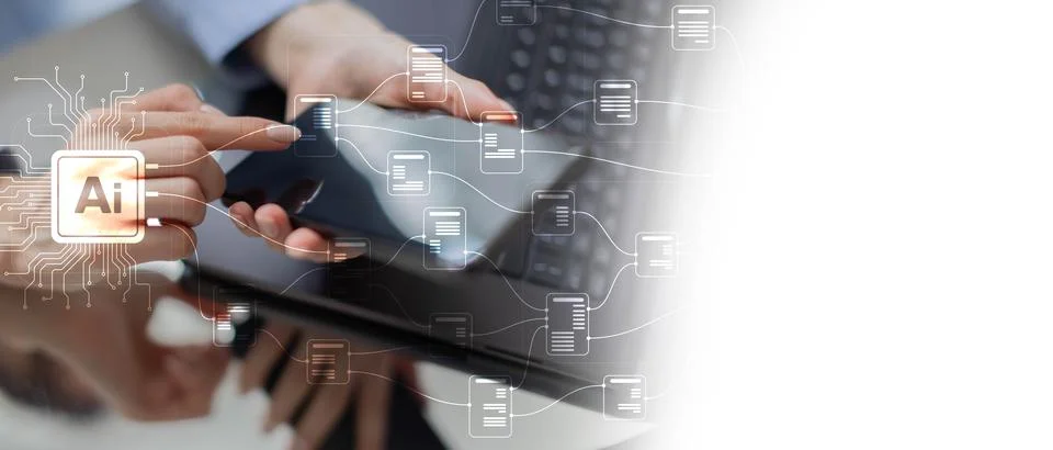 AI and Data Integration for Enhanced Decision-Making on a Wide Banner, Busine Stock Photos