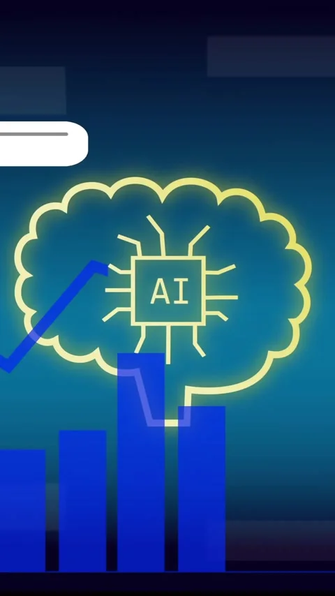 AI and data processing animation over bar graph and speech bubbles Stock Footage 342813013