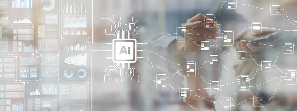 AI and Data Processing for Enhanced Insights on a Wide Banner, Business and T Stock Photos