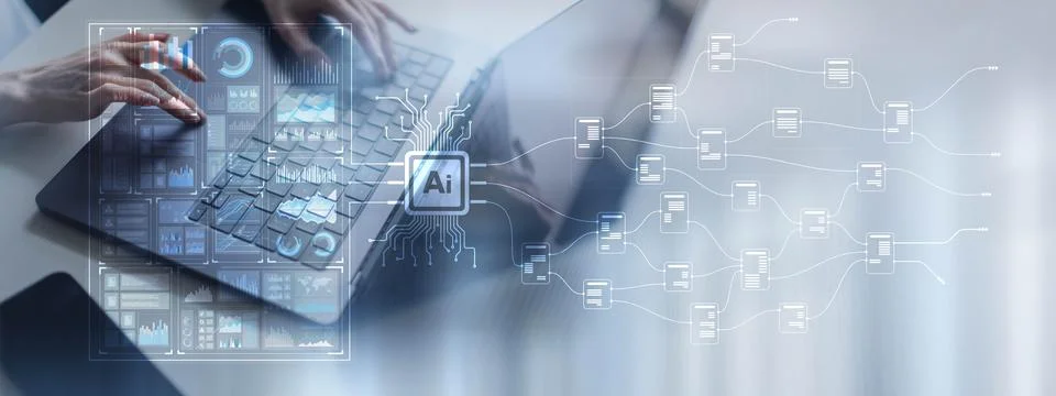 AI and Data Processing for Enhanced Insights on a Wide Banner, Business and T Foto stock