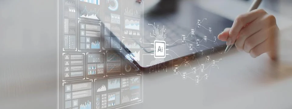 AI and Data Processing for Enhanced Insights on a Wide Banner, Business and T Stock Photos