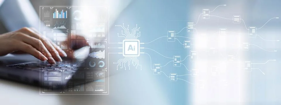 AI and Data Processing for Enhanced Insights on a Wide Banner, Business and T Foto stock