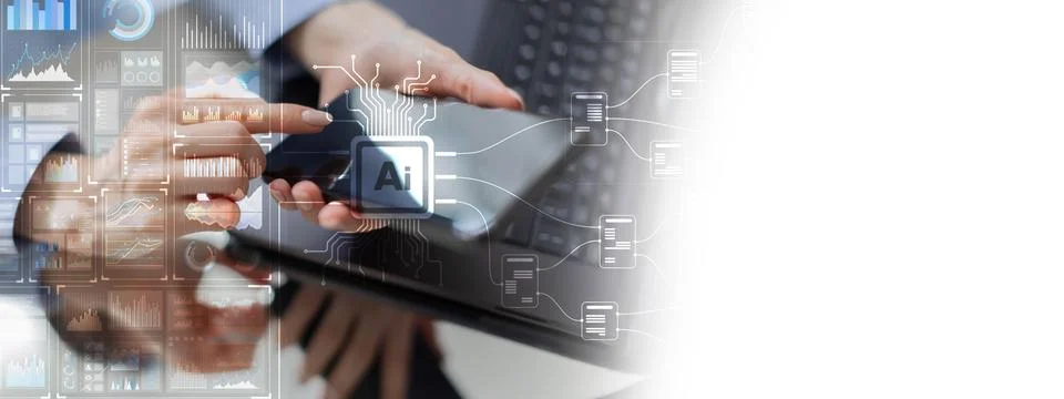 AI and Data Processing for Enhanced Insights on a Wide Banner, Business and T Stock Photos