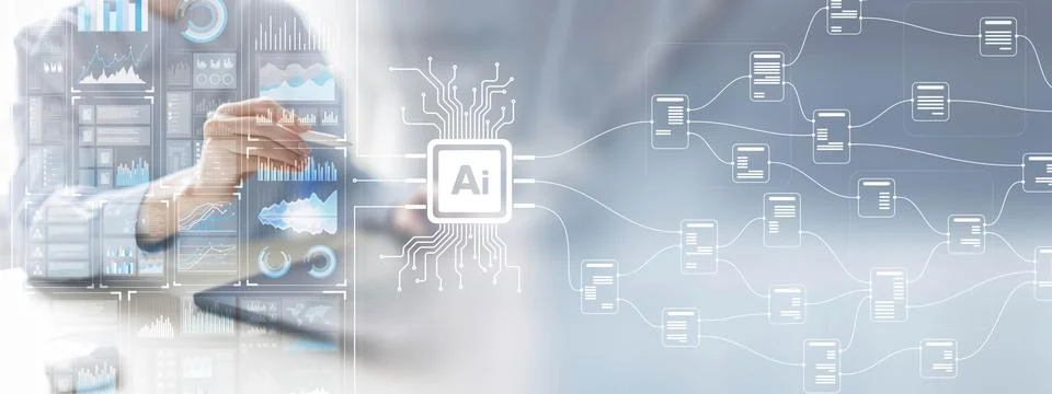 AI and Data Processing for Enhanced Insights on a Wide Banner, Business and T Stock Photos