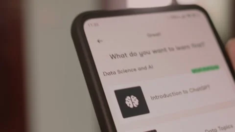 AI and data science. Learning information about AI and data science on mobile Stock Footage 249806195
