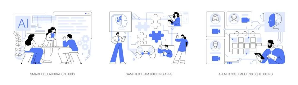 AI and Digital Tools Boosting Team Efficiency abstract concept vector Ilustração Stock