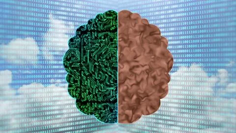 Ai and human brain on cloud background Illustrazione stock