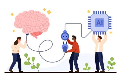 AI and Human Brain Connection Concept Stock Illustration