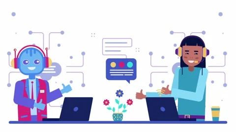 AI and Human Collaboration in Customer Service - A Modern Approach. Stock Footage 318345227