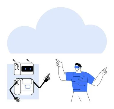 AI and Human Collaboration Exploring Cloud Technology and Virtual Reality I.. Stock Illustration