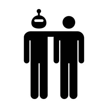 AI and Human Teamwork Collaboration Icon, Artificial intelligence robot wit.. Illustrazione stock