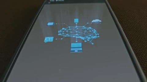 AI and Machine Learning, graphic presentation on smartphone Stock Footage 303427454