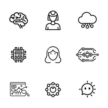 AI and Machine Learning Icons set 스톡 일러스트