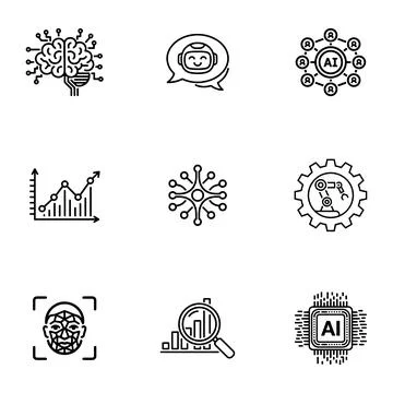 AI and Machine Learning Icons set. Stock Illustration