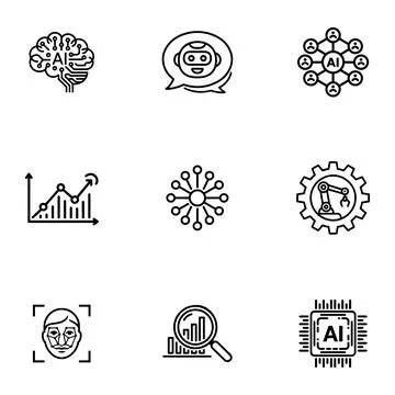 AI and Machine Learning Icons set. Stock Illustration
