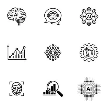 AI and Machine Learning Icons set. Stock Illustration