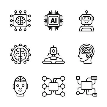 AI and Machine Learning Icons. イラスト素材
