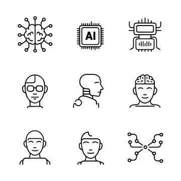 AI and Machine Learning Icons. Stock Illustration