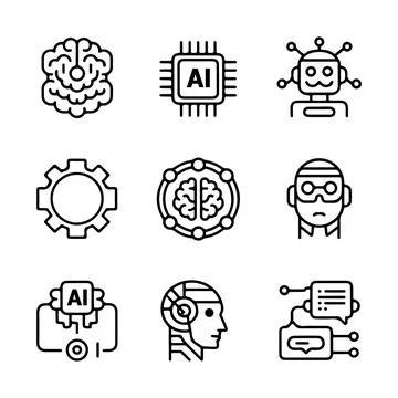 AI and Machine Learning Icons. 스톡 일러스트