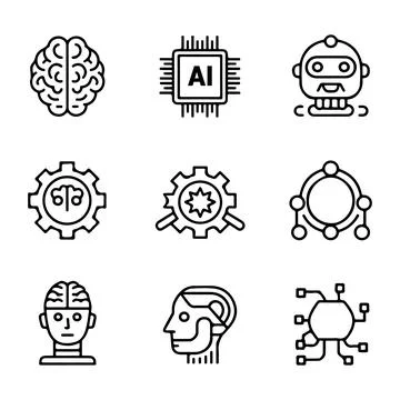 AI and Machine Learning Icons. Stock Illustration