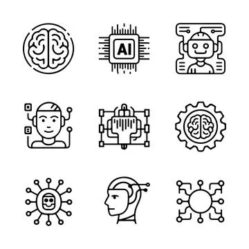 AI and Machine Learning Icons. Illustrazione stock
