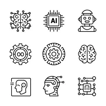 AI and Machine Learning Icons. Illustrazione stock