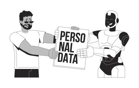 AI and personal data privacy concerns line illustration concept Stock Illustration