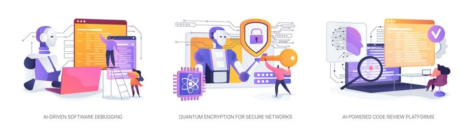 AI and Quantum Securing Digital Innovation abstract concept vector illustrations Stock Illustration