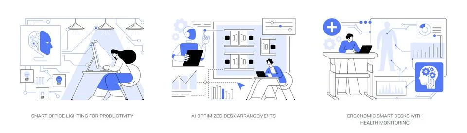AI and Smart Tech Enhancing Workspaces abstract concept vector illustrations. Stock Illustration