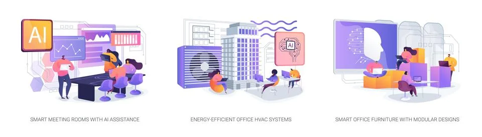 AI and Smart Tech Optimizing Workspaces abstract concept vector illustrations. Stock Illustration