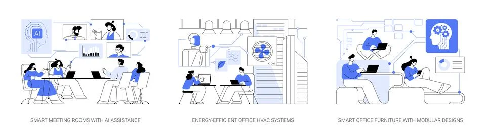 AI and Smart Tech Optimizing Workspaces abstract concept vector illustrations. Stock Illustration