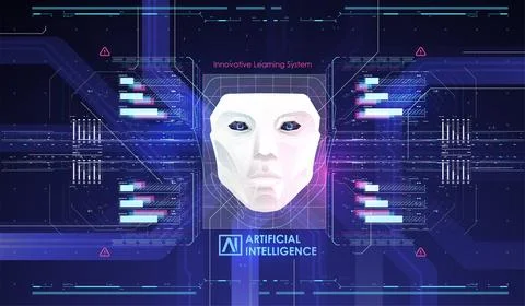 AI and technology concept. Abstract glowing colorful digital brain with cir.. Stock Illustration