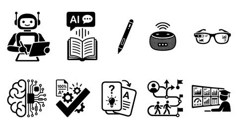 AI and Technology Icons Representing Education, Learning, and Innovation Stockillustratie