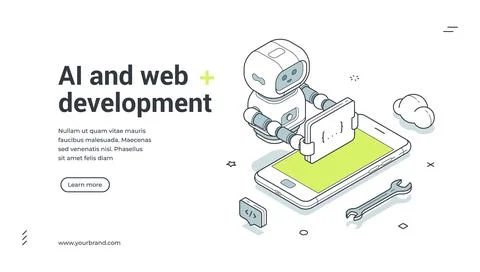 AI and web development isometric banner. Vector illustration for a web landin 库存插图