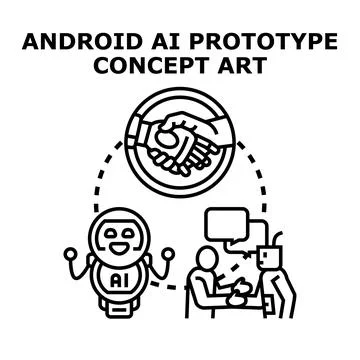 Ai android prototype concept art development 库存插图