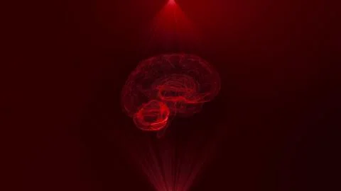 AI. Animated three-dimensional model of the brain in the rays of red. Looping Stock Illustration