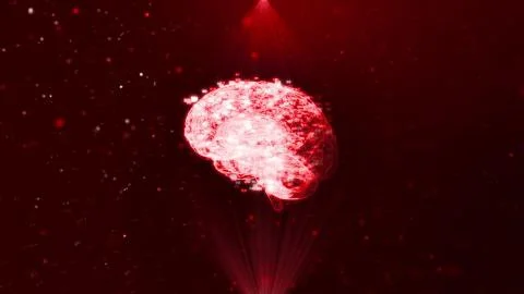 AI. Animated three-dimensional model of the brain in the rays of red. Looping Stock Illustration