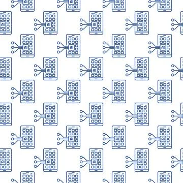 AI App on Smartphone Screen vector New Technology linear seamless pattern Stock Illustration